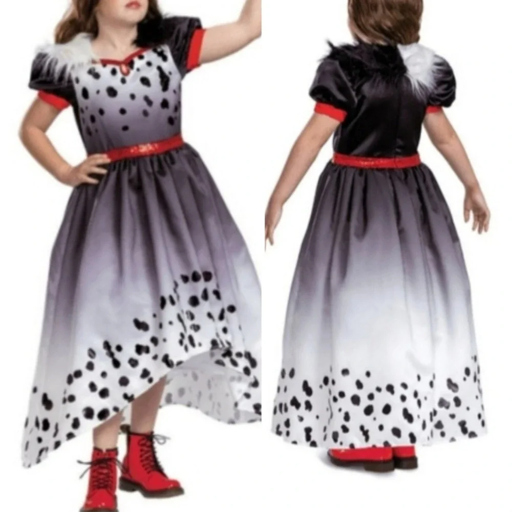 Disguise Girl's M (8-10) Disney Cruella De Vil Faux Fur Collar Dress Costume